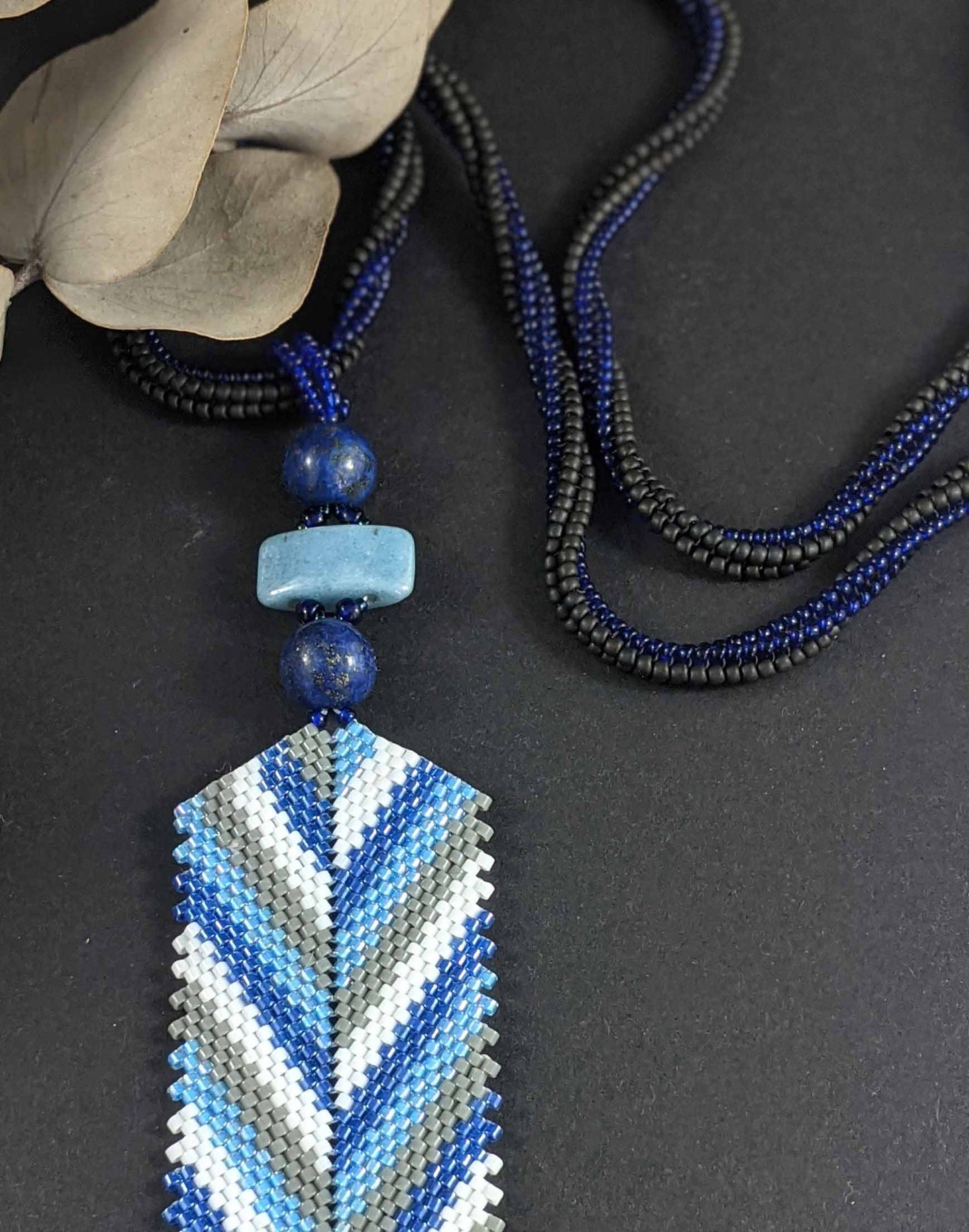 Blue & White Aztec Arrowhead Handmade Beaded Necklace