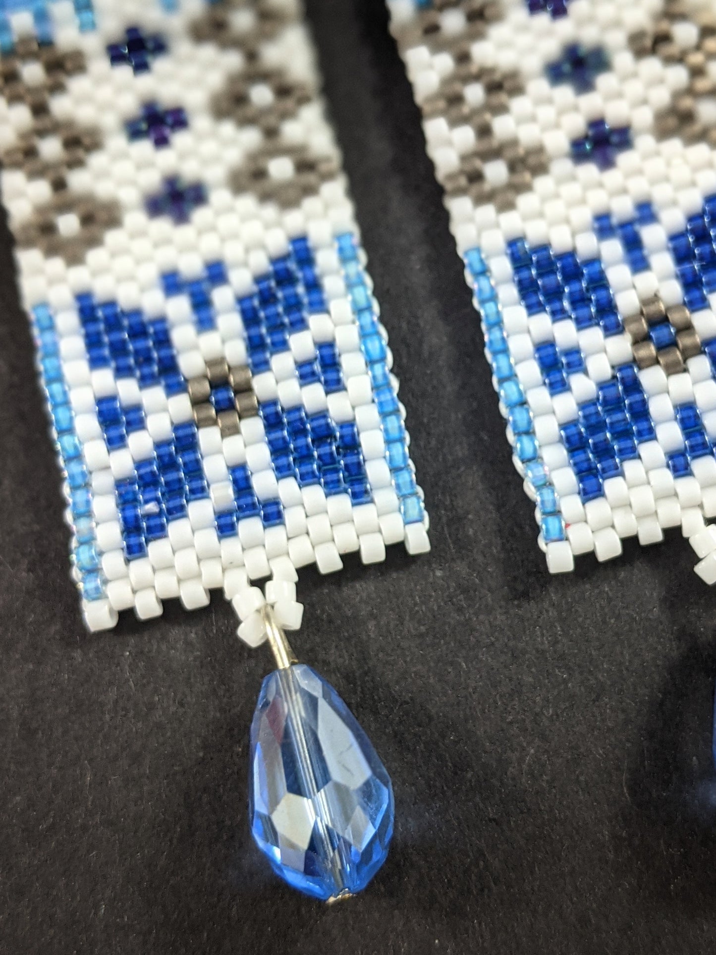 Blue Phulkari Earrings With Drop Bead