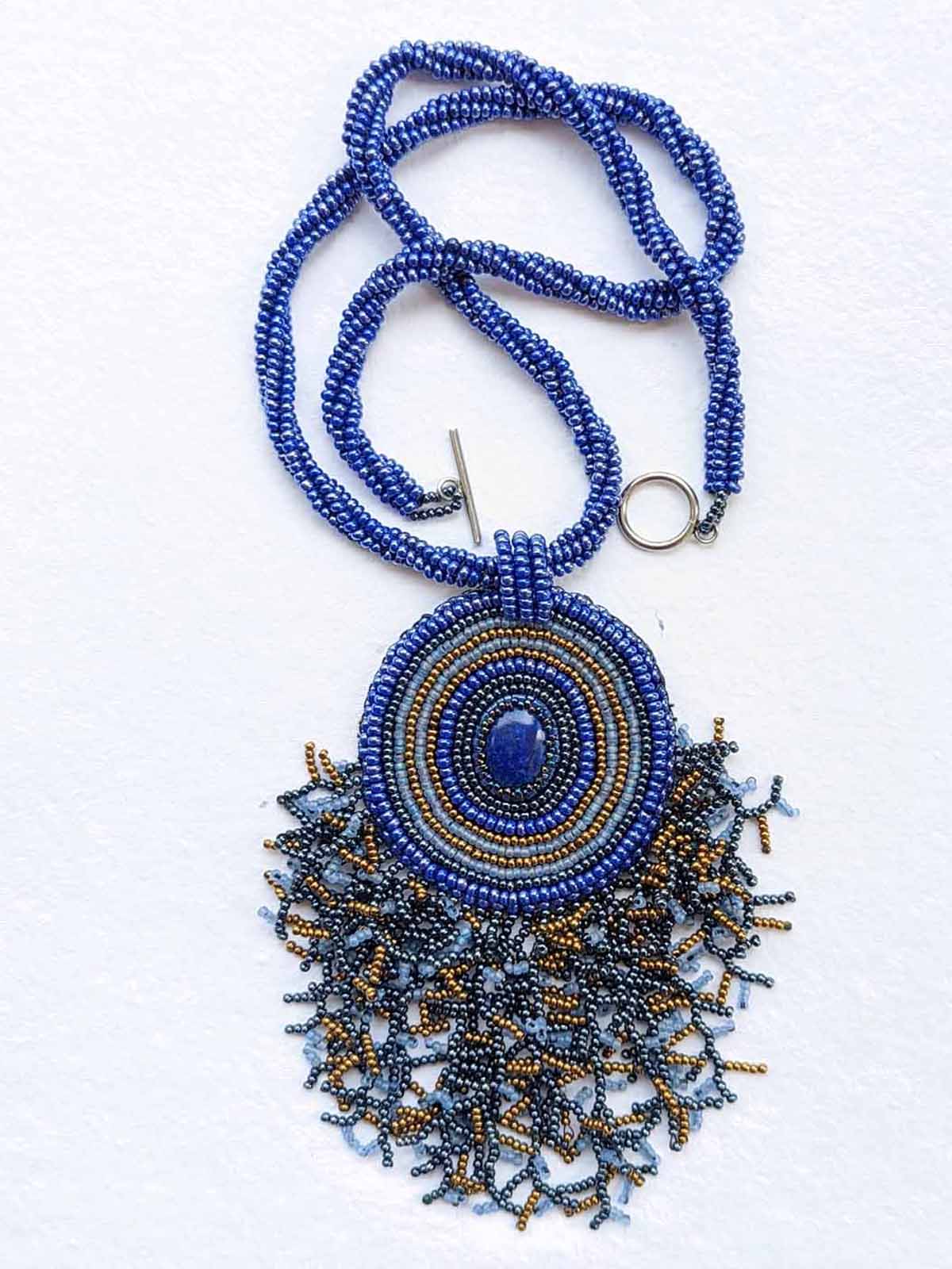 Blue Lapis Waterfall Fringe Handmade Beaded Necklace