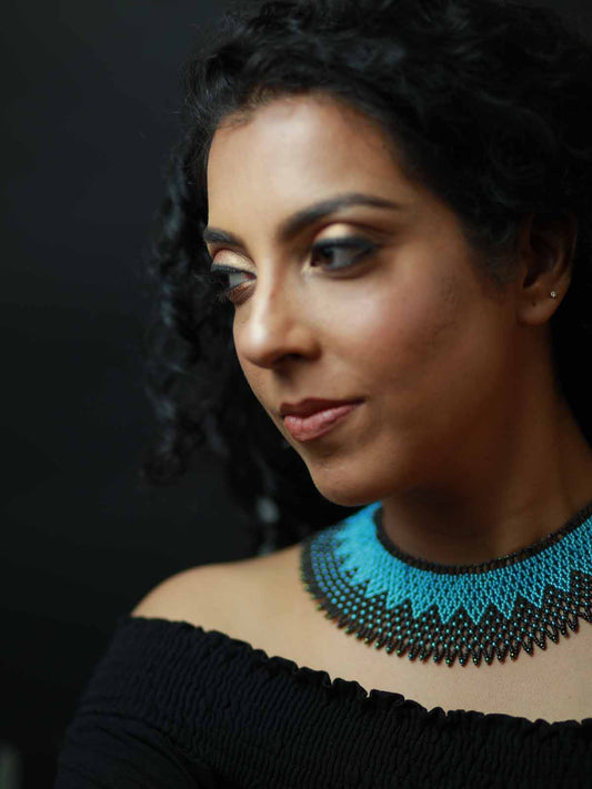Blue & Grey Handmade Beaded Collar Necklace