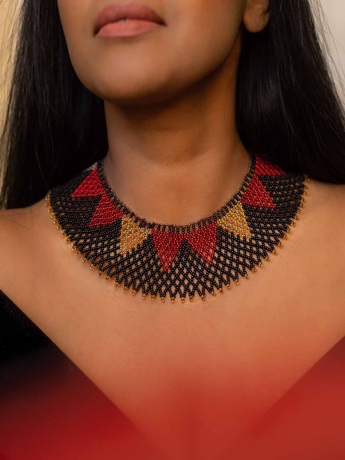 Black Crystal Beads Red Kundan Choker Necklace for Girls & Women -  Fashionvalley