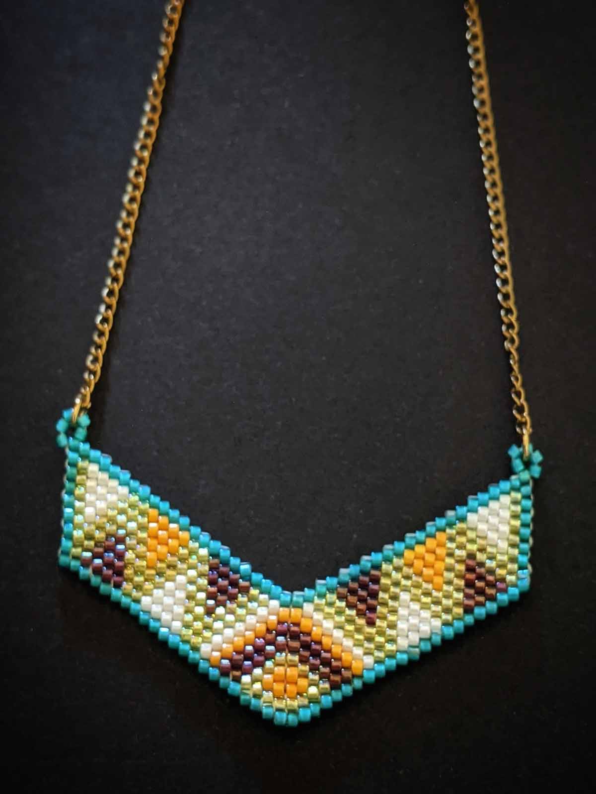 The V in Turquoise Handmade Beaded Necklace