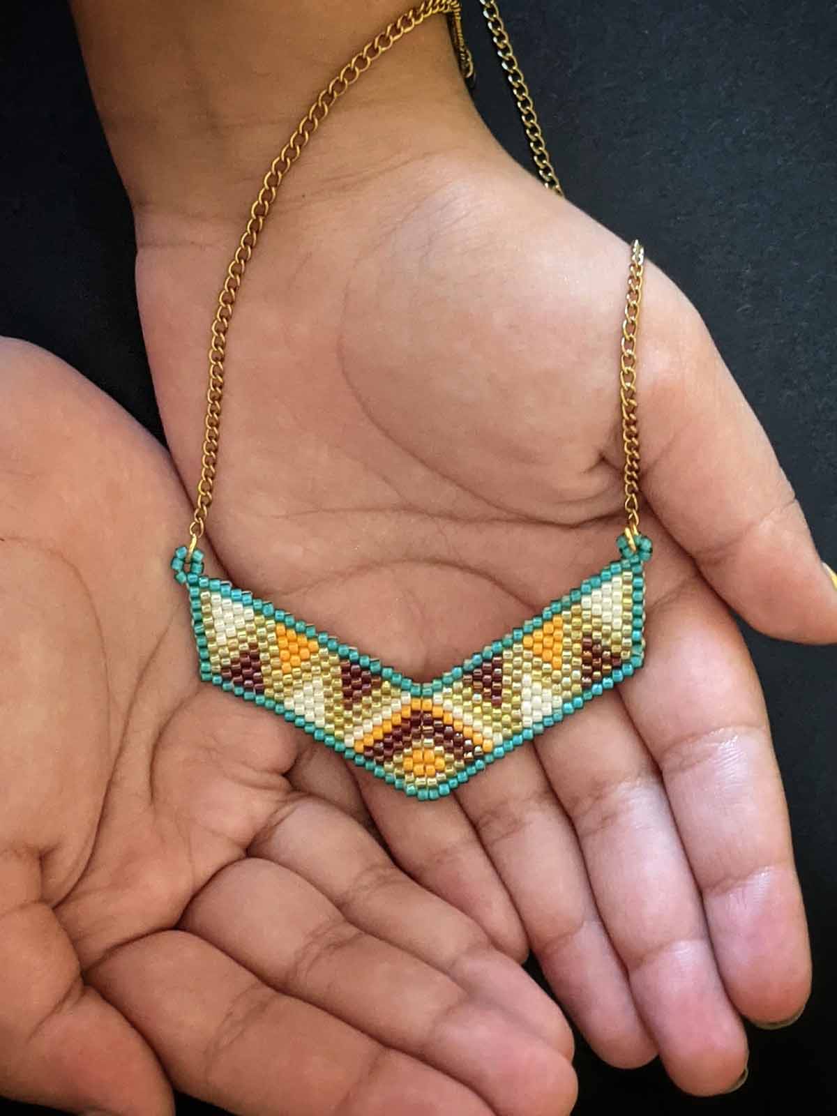 The V in Turquoise Handmade Beaded Necklace