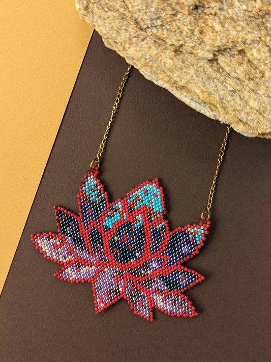 Maroon Lotus handmade beaded necklace
