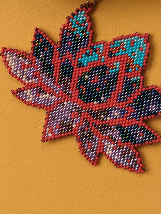Maroon Lotus Handmade Beaded Necklace Blue Grey Purple Pink Gold