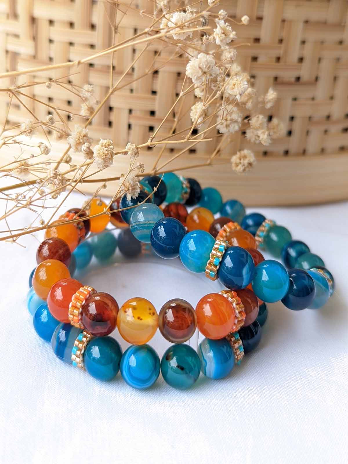 Blue & Brown Onyx Stacked Bracelet