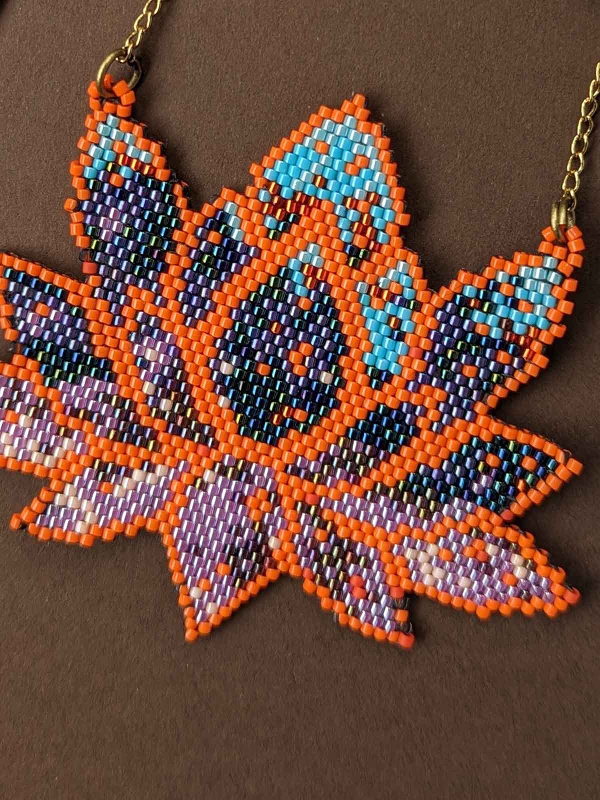 Orange Lotus handmade beaded necklace